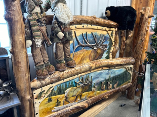 Rustic Hand-Carved Wildlife Headboard